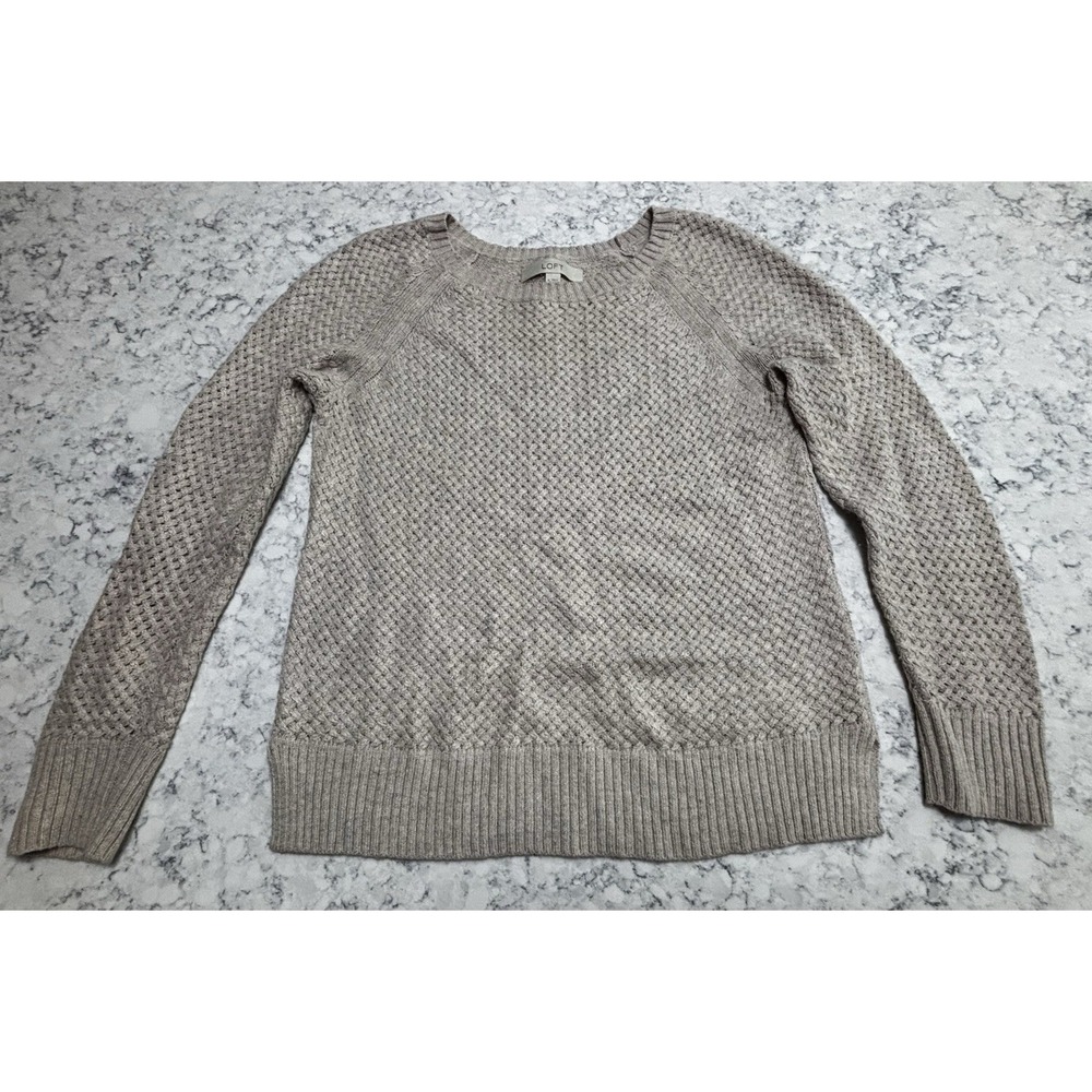 LOFT Women's Medium Beige Textured Knit Crew Neck Sweater Wool Rabbit Hair